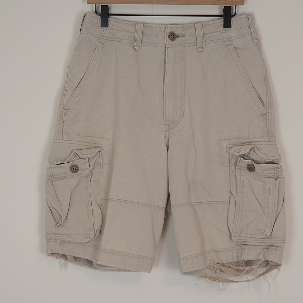 Abercrombie‎ & Fitch Cargo Shorts Men 30 Distressed Khaki Thrashed Y2K Vtg
